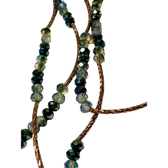 Sparkling Blue AB Bead Necklace Long Glass Gold Tone Curved Bars - Picture 8 of 8